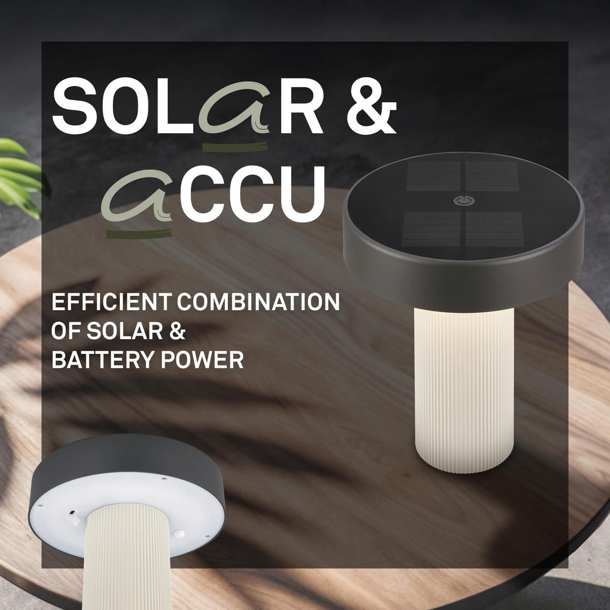 AKKU-TISCHLEUCHTE 16/20 cm  - Anthrazit/Beige, Design, Kunststoff (16/20cm)