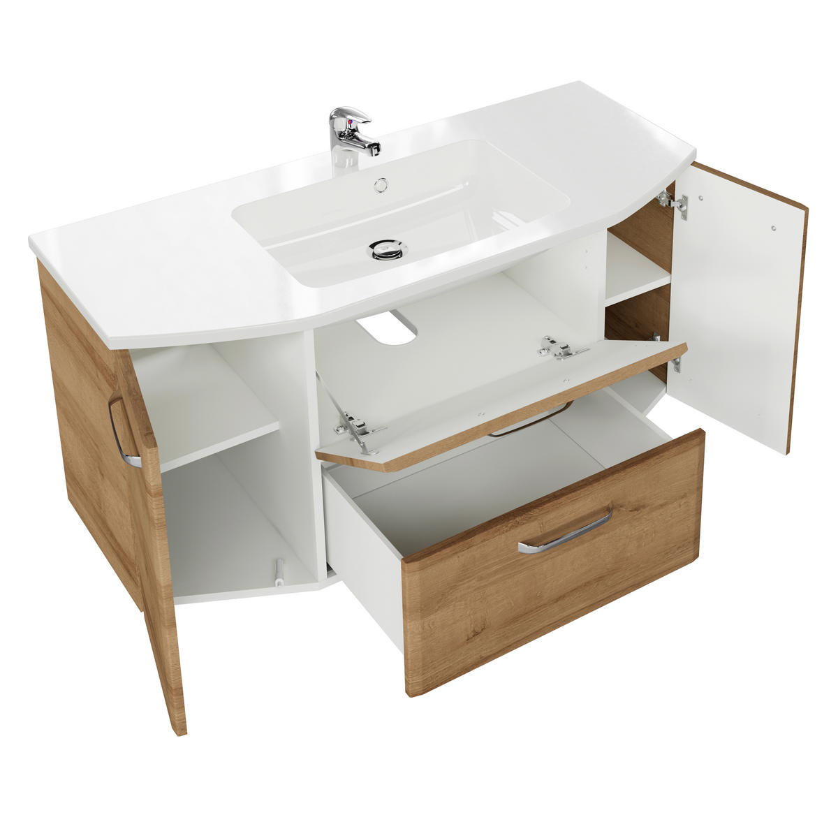 WASCHTISCHKOMBI 112 cm  - Chromfarben/Eichefarben, KONVENTIONELL, Holzwerkstoff/Stein (112cm) - Pelipal