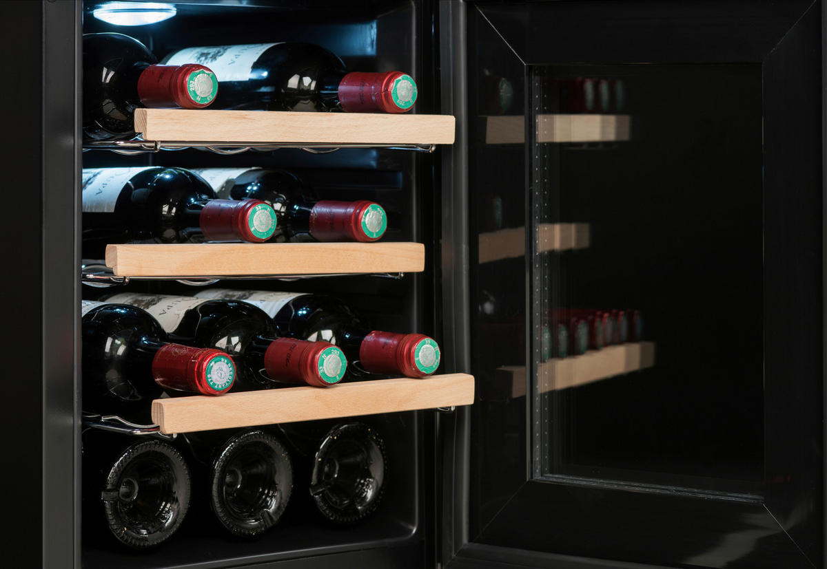 WEINKÜHLSCHRANK CC12F  - Schwarz, Basics, Glas/Holz (48/34,5/46cm)