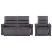 SITZGARNITUR Velours Grau  - Schwarz/Grau, KONVENTIONELL, Textil/Metall - P & B
