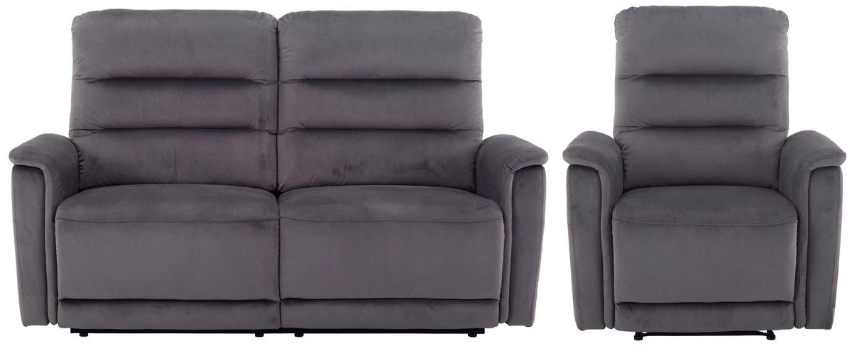 SITZGARNITUR Velours Grau  - Schwarz/Grau, KONVENTIONELL, Textil/Metall - P & B