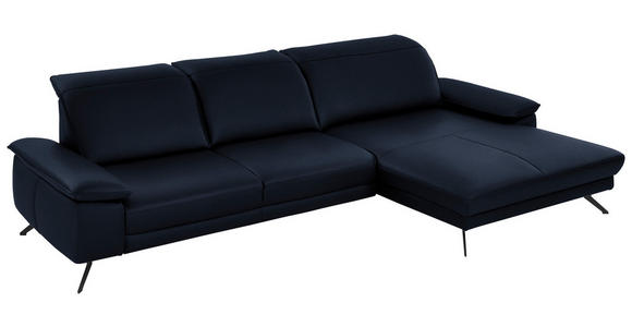 ECKSOFA in Echtleder Dunkelblau 328/193 cm - Schwarz/Dunkelblau, Design, Leder/Metall (328/193cm) - Dieter Knoll
