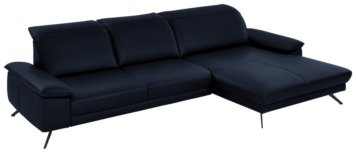 ECKSOFA in Echtleder Dunkelblau  - Schwarz/Dunkelblau, Design, Leder/Metall (328/193cm) - Dieter Knoll