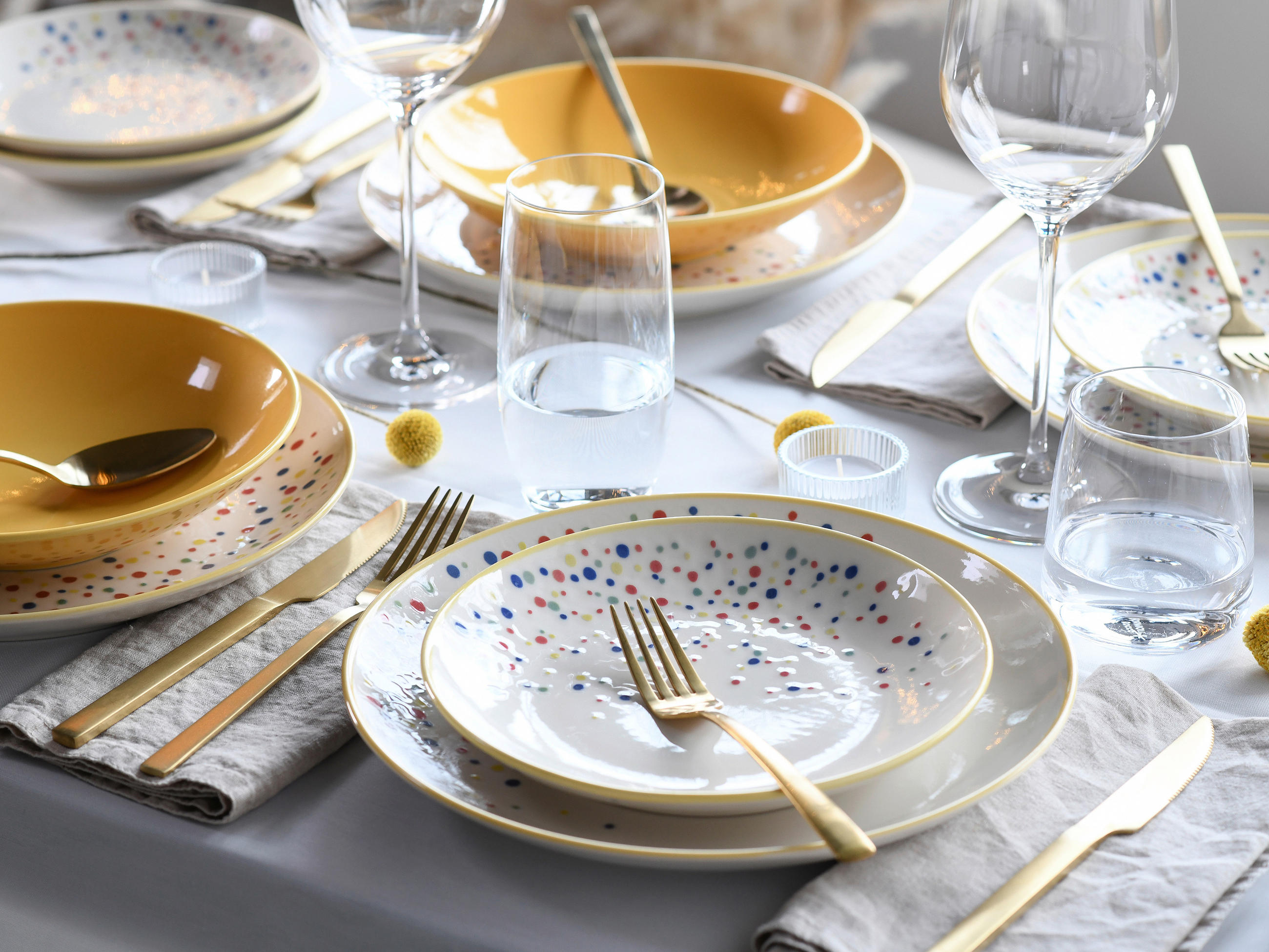 TAFELSERVICE Joy Gelb-bunt 12-teilig  - Gelb/Creme, Basics, Keramik (31,5/31/37null) - Creatable