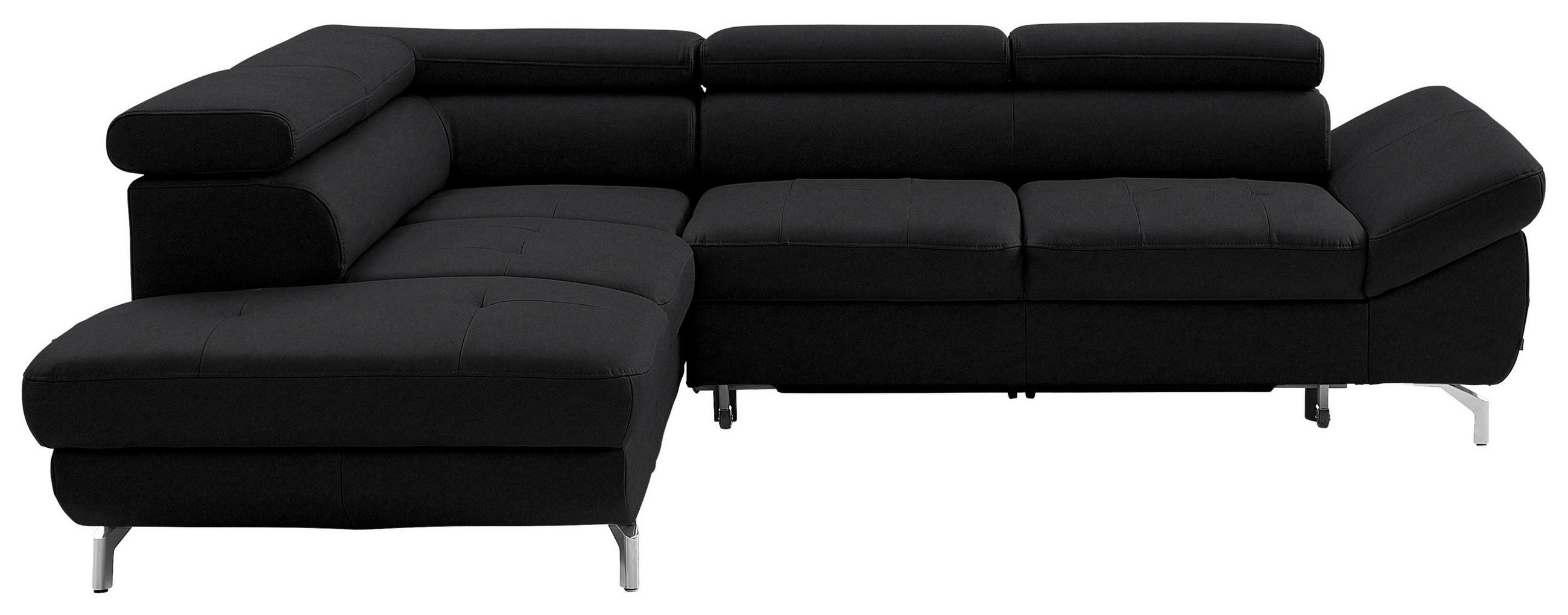 ECKSOFA Schwarz Echtleder  - Silberfarben/Schwarz, Design, Leder/Metall (220/270cm) - Novel