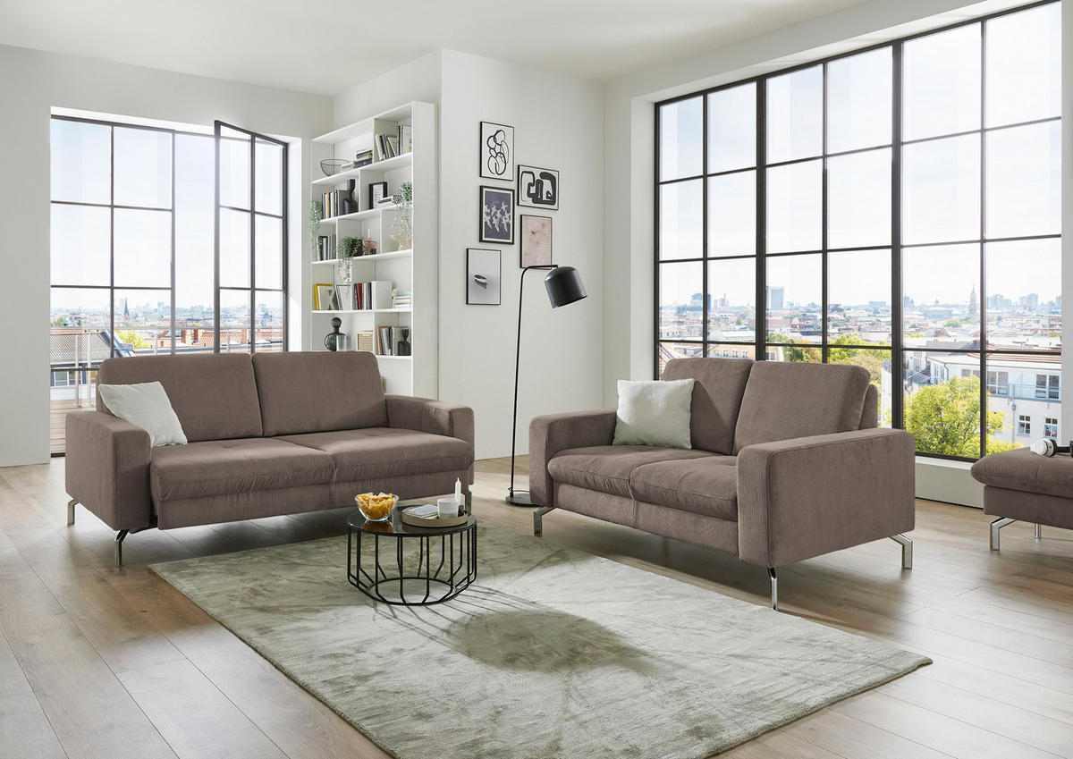 3-SITZER-SOFA Feincord Taupe  - Taupe/Chromfarben, Design, Textil/Metall (194/87/105cm) - Beldomo Style