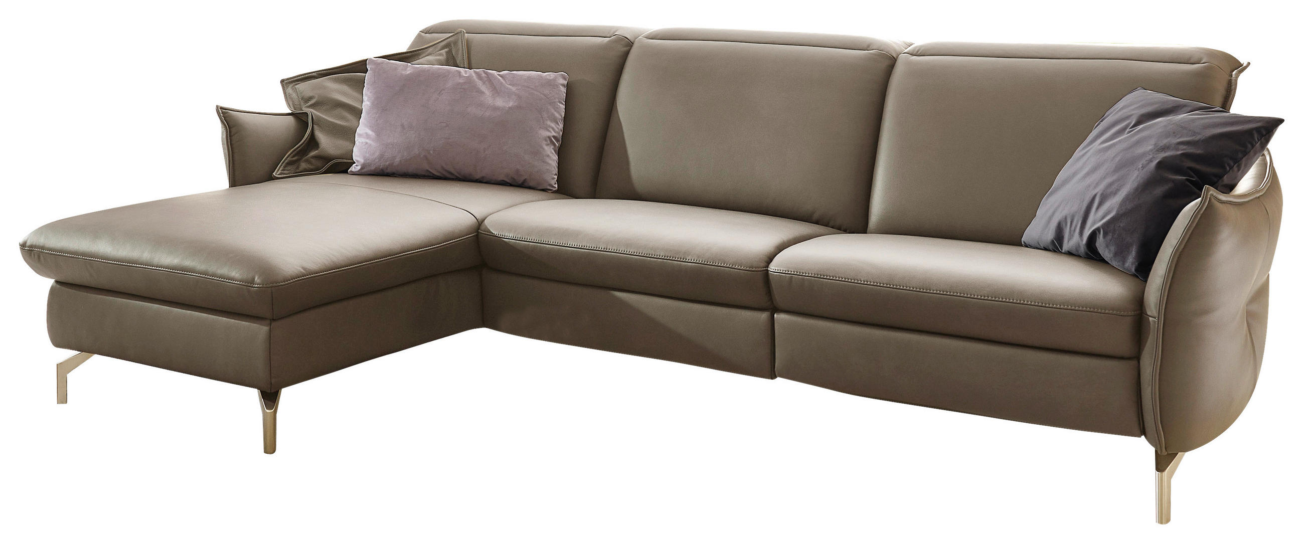 ECKSOFA Fango Echtleder  - Fango/Nickelfarben, MODERN, Leder/Metall (179/233cm) - Livetastic
