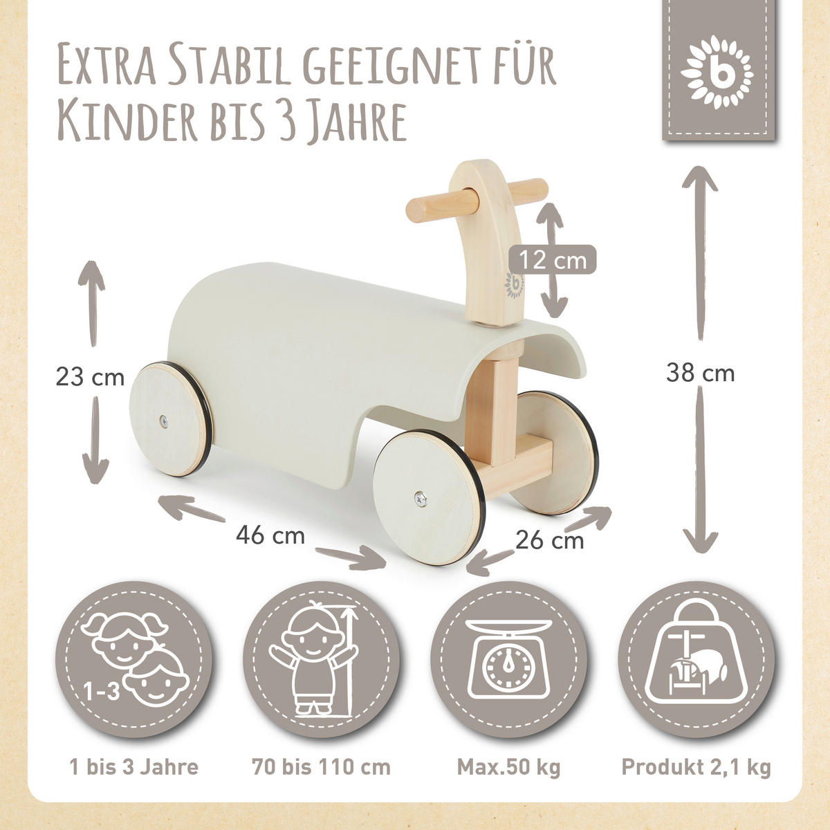 RUTSCHFAHRZEUG SCANDI  - Naturfarben/Weiß, KONVENTIONELL, Holz (46/26/38cm)