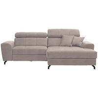 ECKSOFA 267/181 cm  in Velours Beige Zierkissen, Bettkasten, Schlaffunktion, Rücken echt, Kopfteilverstellung  267/181 cm  - Beige/Schwarz, Design, Textil/Metall (267/181cm) - Carryhome