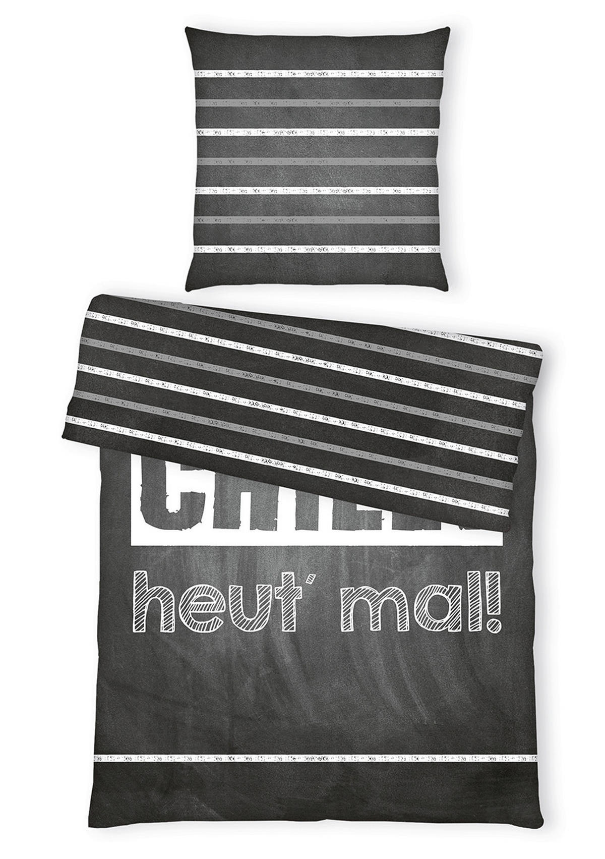 JUGENDBETTWÄSCHE SPRÜCHE Renforcé 135/200 cm  - Schwarz/Weiß, Basics, Textil (135/200cm) - Herding