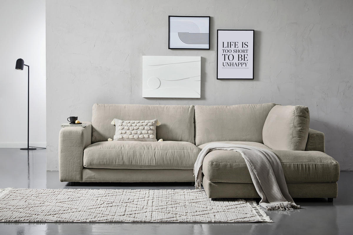 ECKSOFA in Cord Graubraun  - Graubraun/Schwarz, Design, Kunststoff/Textil (265/224cm) - Hom`in