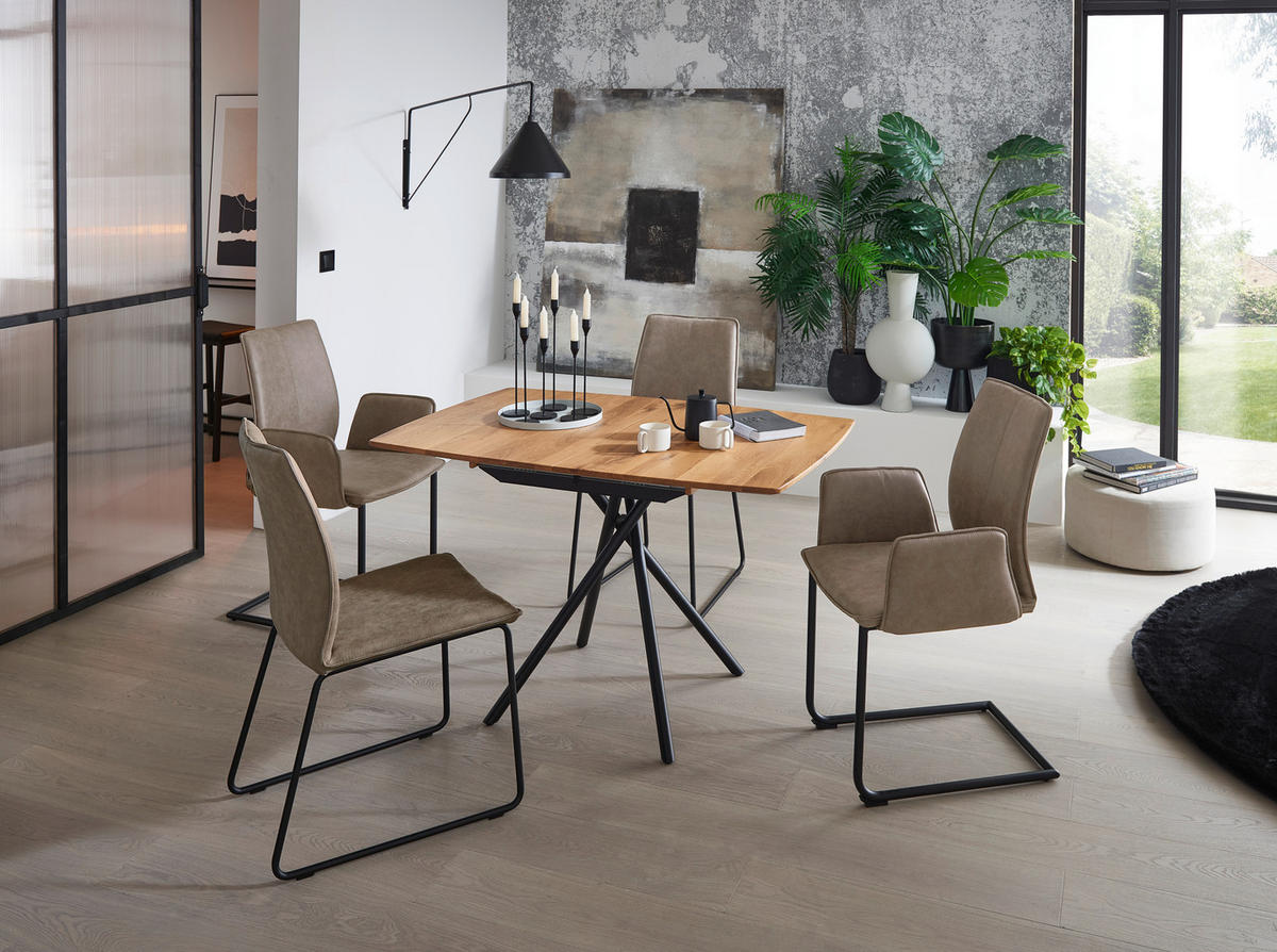 ESSTISCH Eichefarben bootsförmig  ausziehbar, Gestellauswahl  - Eichefarben/Schwarz, Design, Holz/Metall (120-160/80/76cm) - Valdera