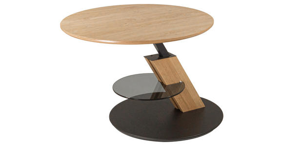 COUCHTISCH furniert, teilmassiv ESG 80/80/47-64 cm rund Grau, Wildeiche  - Wildeiche/Grau, Natur, Glas/Holzwerkstoff (80/80/47-64cm) - Novel
