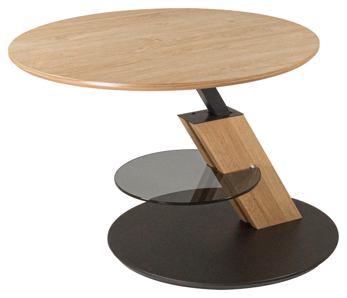 COUCHTISCH furniert, teilmassiv ESG 80/80/47-64 cm rund Grau, Wildeiche  - Wildeiche/Grau, Natur, Glas/Holzwerkstoff (80/80/47-64cm) - Novel