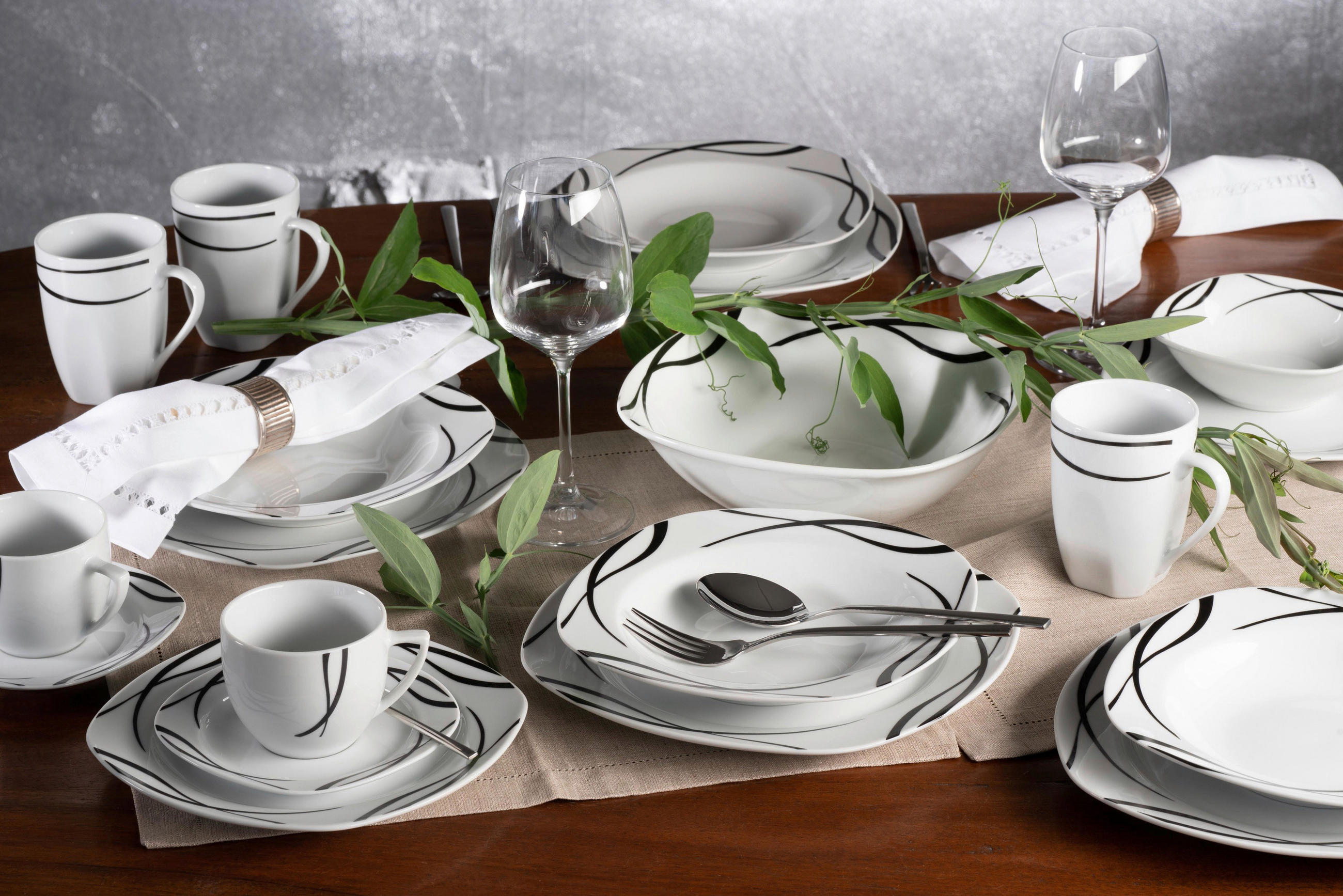 TELLERSET Decora 18-teilig  - Schwarz/Weiß, Trend, Keramik - Mäser