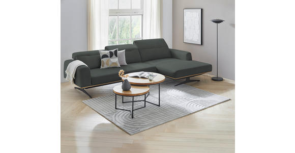 ECKSOFA in Echtleder Grau 305/163 cm - Eichefarben/Schwarz, Design, Leder/Holz (305/163cm) - Novel