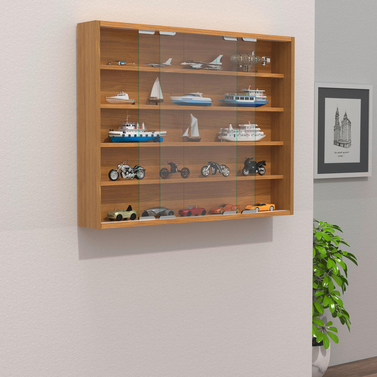 HÄNGEVITRINE in Buchefarben  - Silberfarben/Buchefarben, Modern, Glas/Holzwerkstoff (77/60/10cm) - MID.YOU