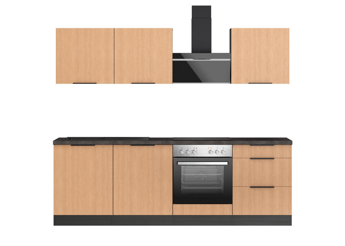 KÜCHENBLOCK 240 cm   in Graphitfarben, Eichefarben  - Eichefarben/Schwarz, Lifestyle, Holzwerkstoff/Metall (240cm) - Held