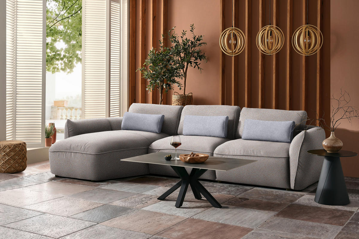 ECKSOFA  in Chenille Beige  190/340 cm  - Beige/Silberfarben, Design, Kunststoff/Textil (190/340cm) - Belluti