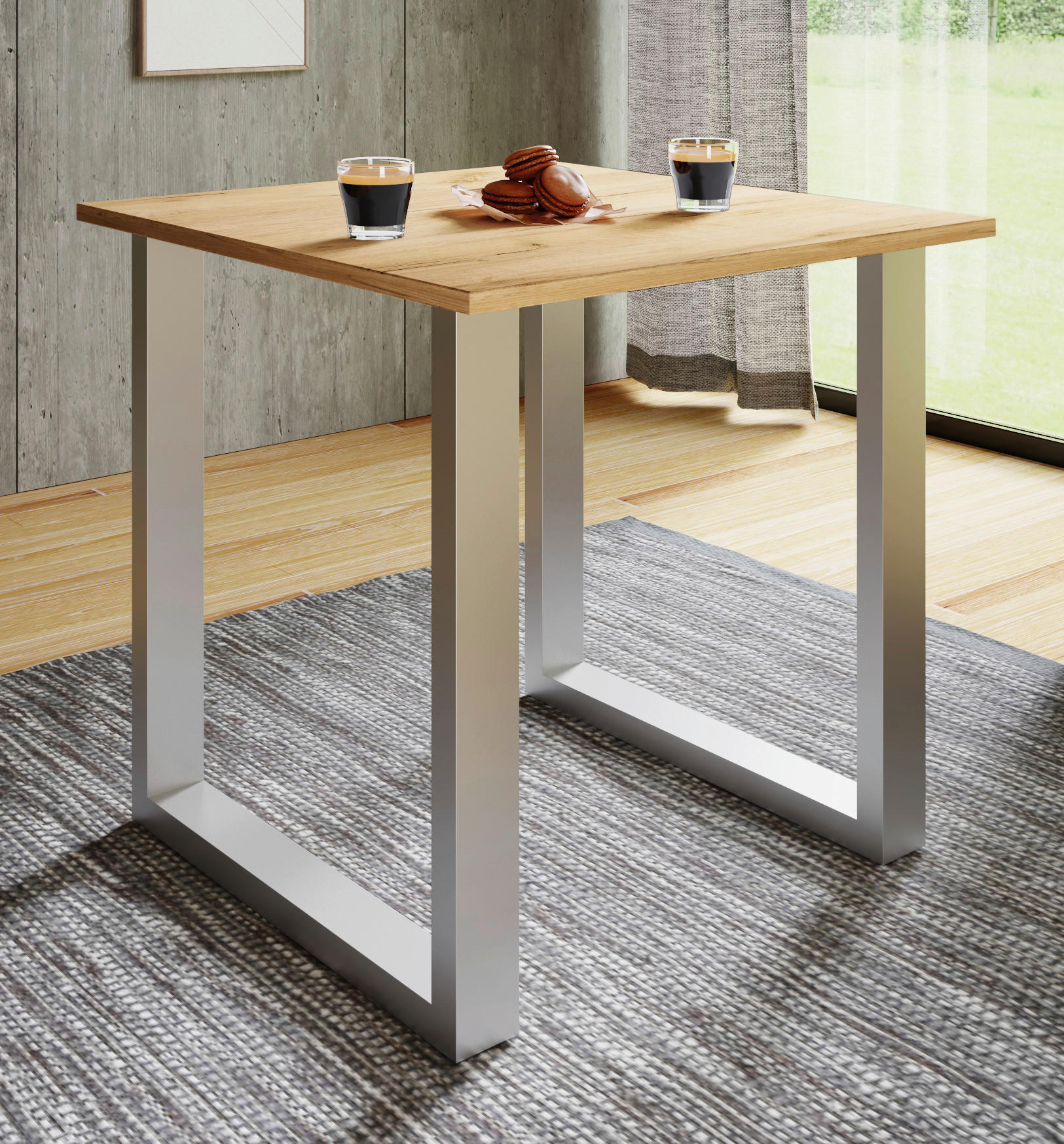 ESSTISCH in Metall, Holzwerkstoff 80/80/76 cm   - Honigeiche/Silberfarben, Design, Holzwerkstoff/Metall (80/80/76cm) - MID.YOU