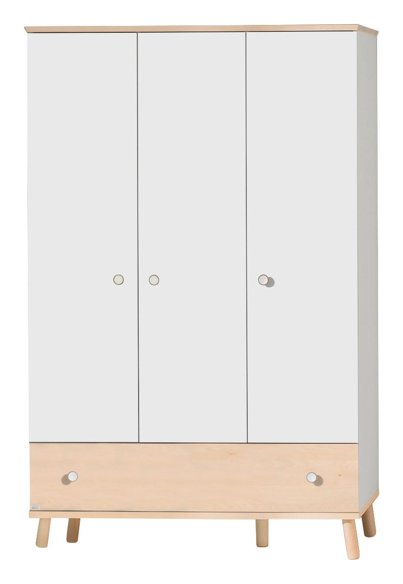 KLEIDERSCHRANK 3-türig Weiß, Birkefarben  - Birkefarben/Weiß, Design, Holz/Holzwerkstoff (125,1/198,7/56,3cm) - Paidi