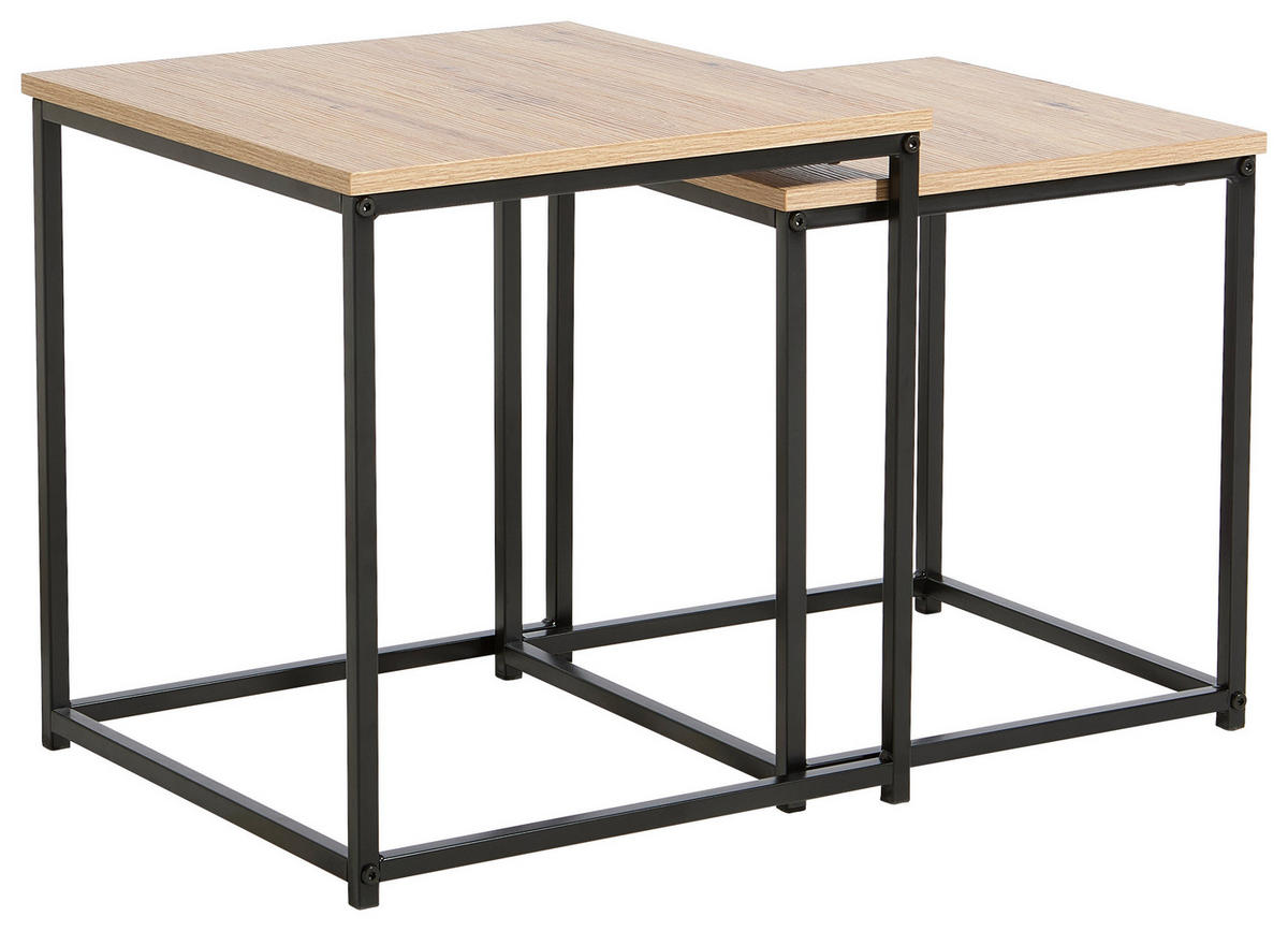 BEISTELLTISCHSET quadratisch Schwarz, Eiche Artisan  - Schwarz/Eiche Artisan, Basics, Holzwerkstoff/Metall (37,5/40/37,5cm) - Boxxx