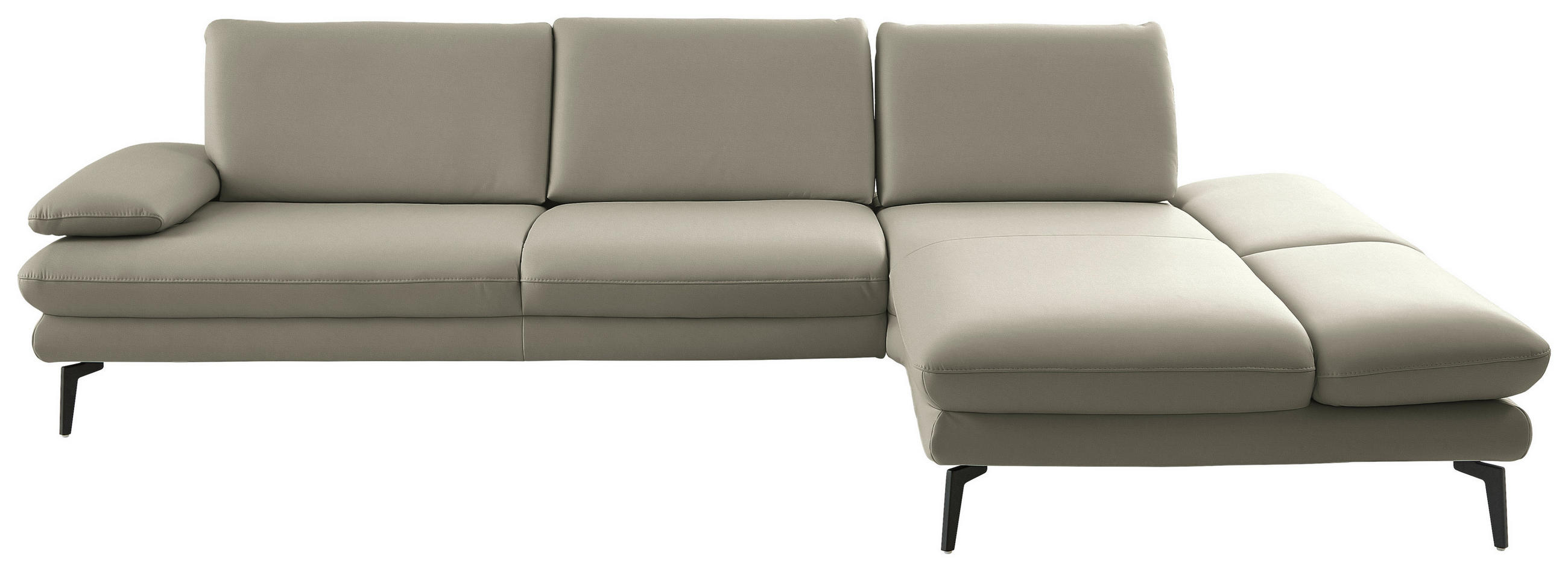 ECKSOFA in Echtleder Hellgrau  - Hellgrau/Schwarz, Design, Leder/Metall (308/195cm) - Dieter Knoll