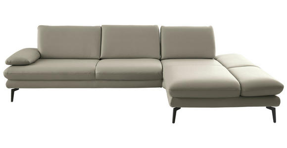 ECKSOFA in Echtleder Hellgrau 308/195 cm - Hellgrau/Schwarz, Design, Leder/Metall (308/195cm) - Dieter Knoll
