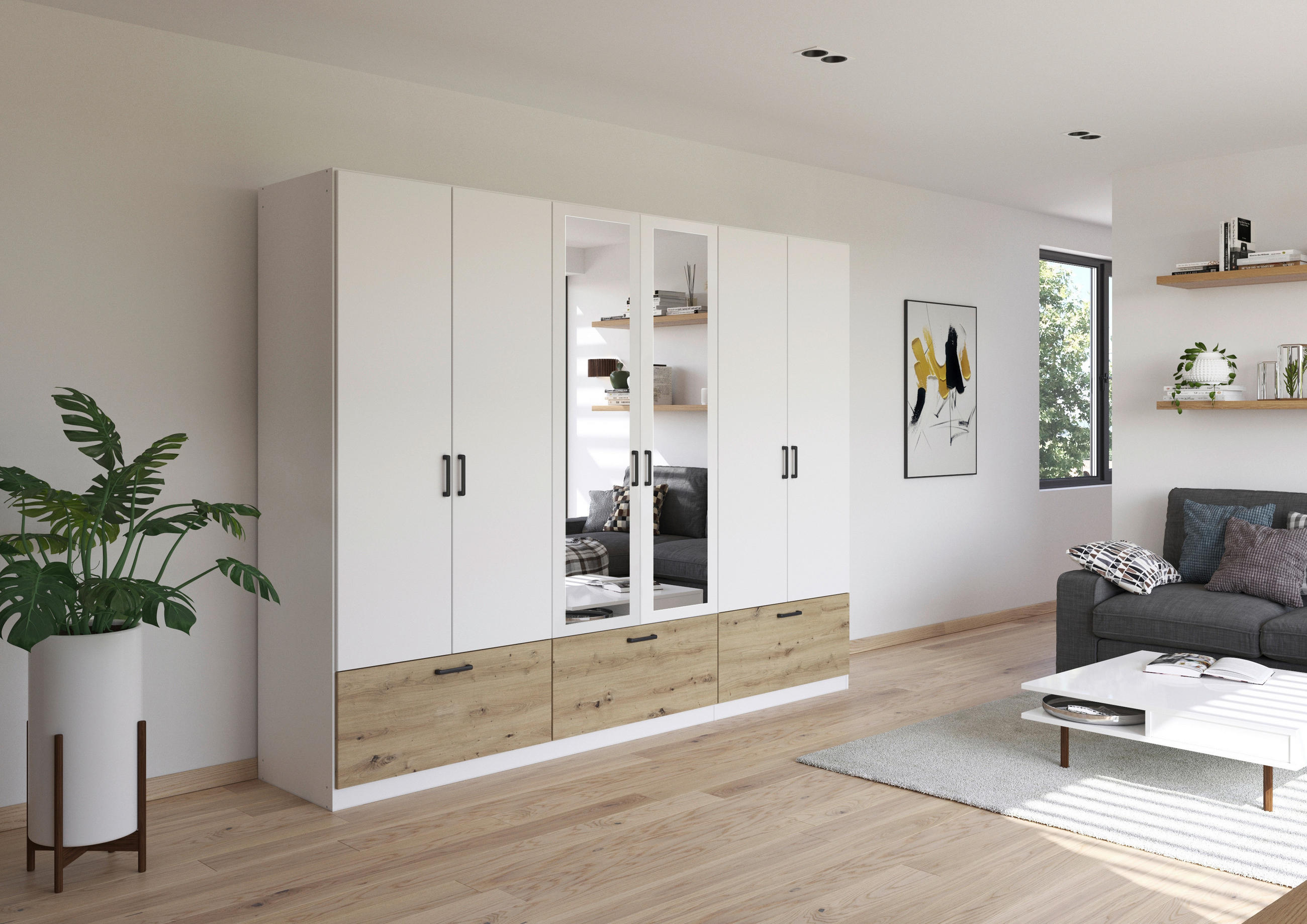 KLEIDERSCHRANK in Weiss, Eiche Artisan  - Weiss/Eiche Artisan, Basics, Holzwerkstoff/Metall (271/210/54cm) - Boxxx