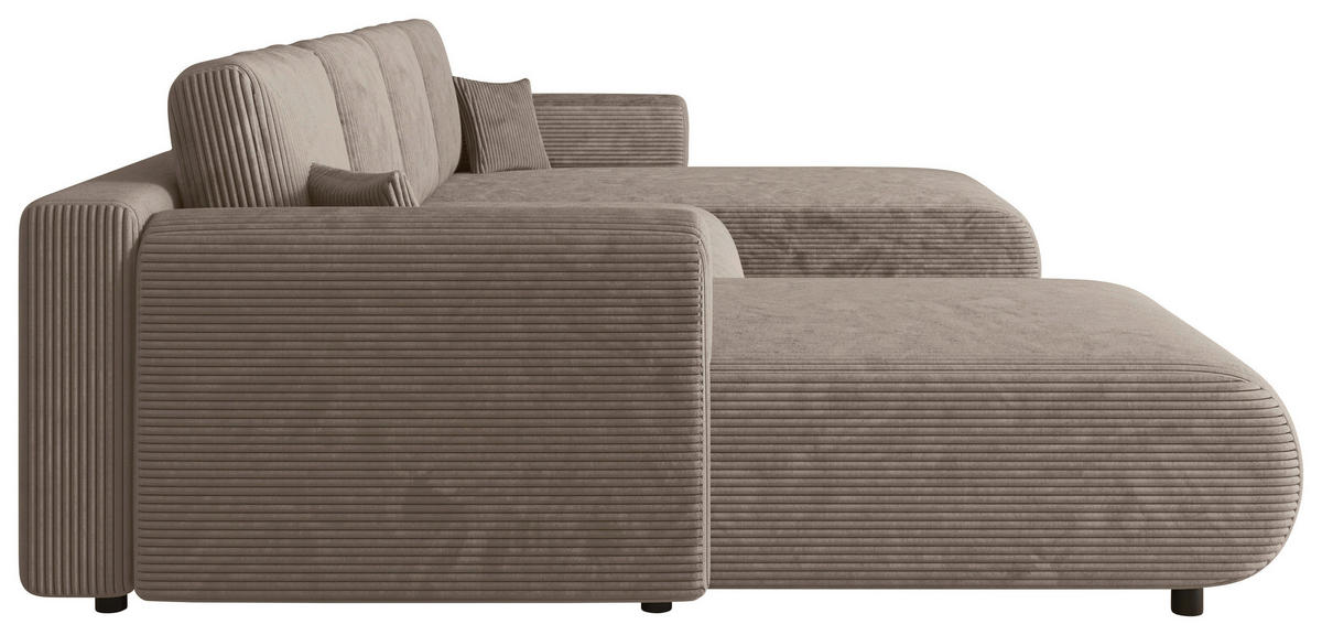 Wohnlandschaft inkl. Funktion Taupe Cord  - Taupe/Schwarz, KONVENTIONELL, Textil (200/360/200cm) - Xora