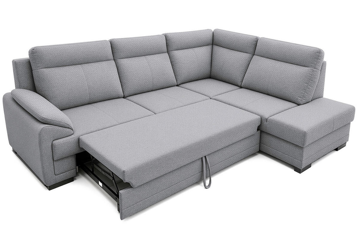ECKSOFA ALTONA Dunkelgrau Flachgewebe Bettkasten, Schlaffunktion, Stauraum  - Dunkelgrau/Schwarz, Basics, Holz/Kunststoff (272/207cm) - MID.YOU