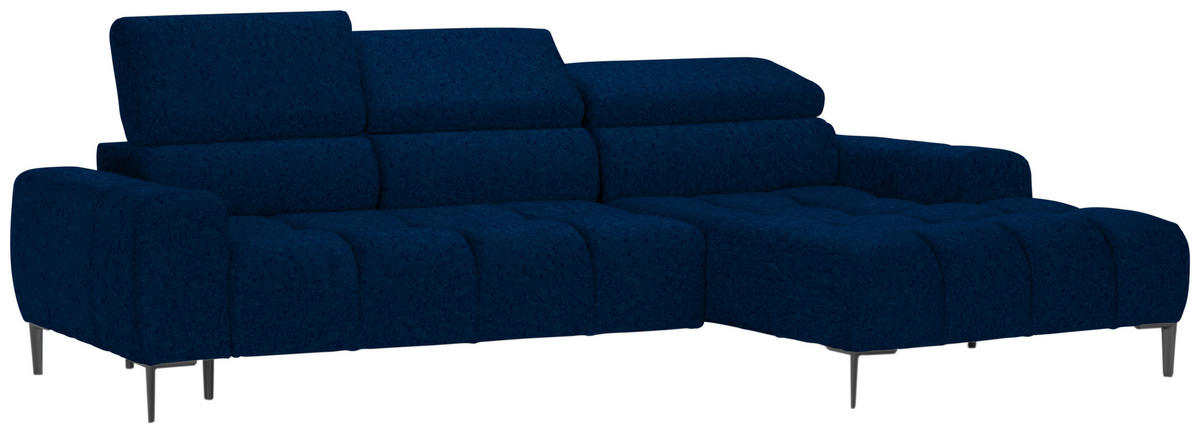 ECKSOFA in Samt, Webstoff Blau  - Blau/Schwarz, Design, Textil/Metall (270/177cm) - Welnova
