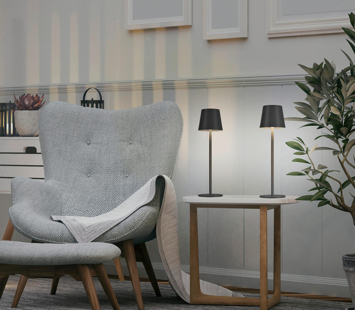 Akku-Tischleuchte 2er-Set 11/11/37,5 cm  - Schwarz, Design, Kunststoff/Metall (11/11/37,5cm) - Just Light