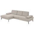 ECKSOFA in Chenille, Mikrofaser Ecru  - Ecru/Schwarz, Design, Textil/Metall (157/299cm) - Dieter Knoll