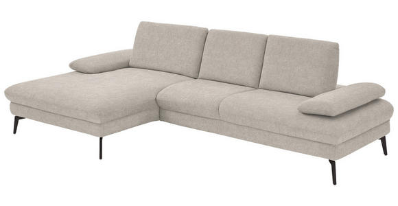 ECKSOFA in Chenille, Mikrofaser Ecru 157/299 cm - Ecru/Schwarz, Design, Textil/Metall (157/299cm) - Dieter Knoll