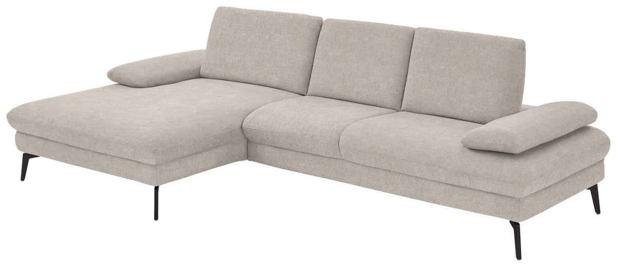 ECKSOFA in Chenille, Mikrofaser Ecru  - Ecru/Schwarz, Design, Textil/Metall (157/299cm) - Dieter Knoll