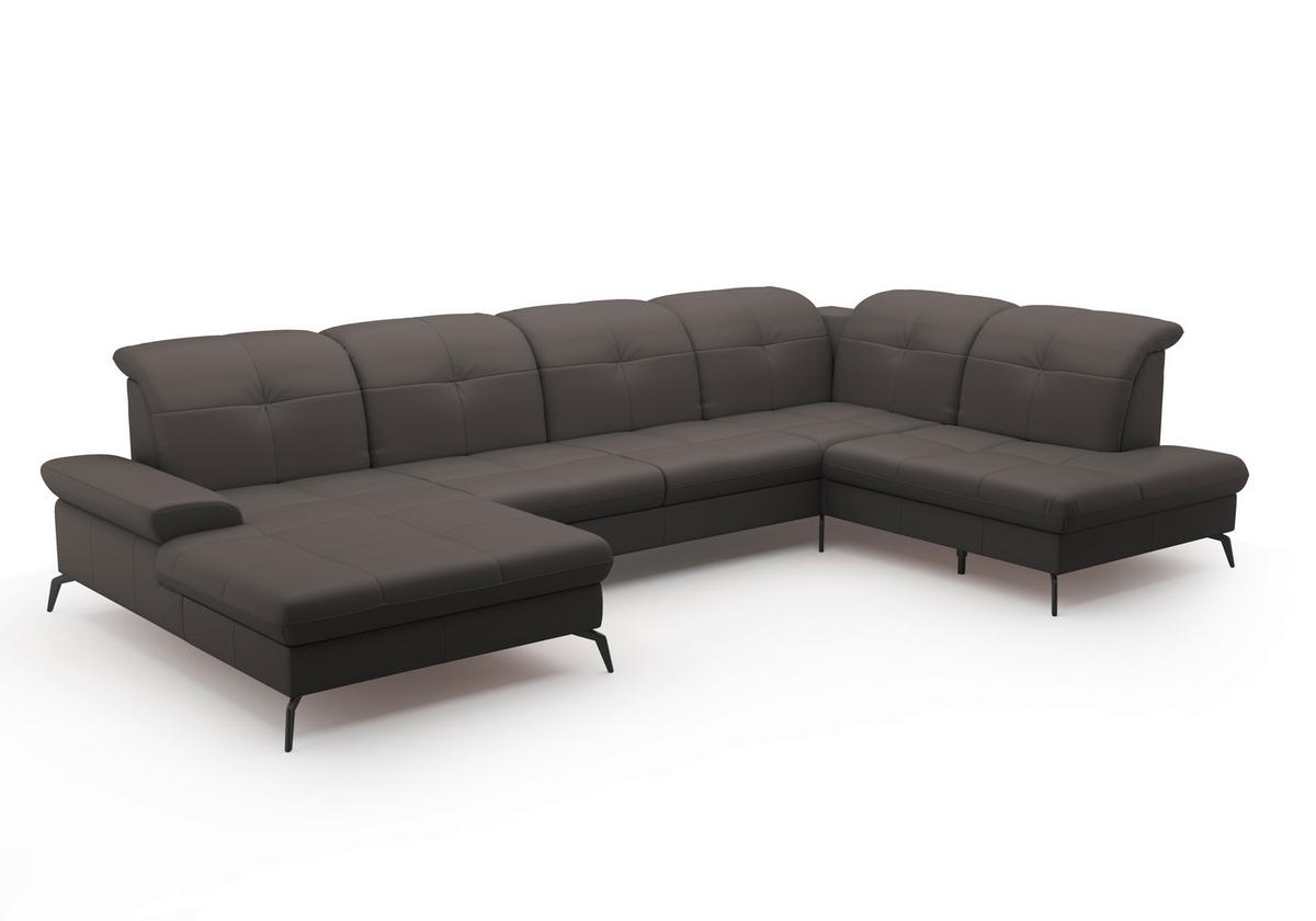 WOHNLANDSCHAFT in Echtleder Mokka  - Schwarz/Mokka, Konventionell, Leder/Metall (185/357/231cm) - Sit & More