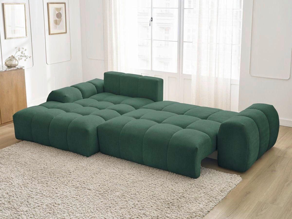 ECKSCHLAFSOFA EVEREST  mit Rücken echt, Armteil links, Armteil rechts Struktur Grün  - Schwarz/Grün, MODERN, Kunststoff/Textil (180/318cm) - Livetastic