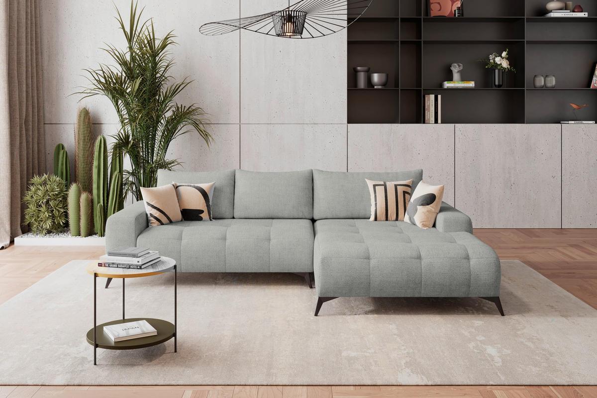 HÖRNSOFFA i flatväv ljusgrå  - ljusgrå/svart, Trend, metall/textil (290/175cm) - MID.YOU