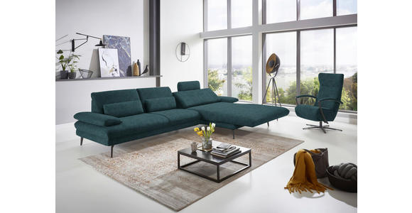 ECKSOFA in Velours Petrol 310/180 cm - Petrol/Schwarz, Design, Textil/Metall (310/180cm) - Dieter Knoll