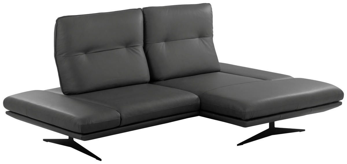 ECKSOFA 235/160 cm  in Echtleder Dunkelgrau Rücken echt, Armteilverstellung, Kopfteilverstellung, Sitztiefenverstellung  235/160 cm  - Dunkelgrau/Schwarz, Design, Leder/Metall (235/160cm) - Celina Home