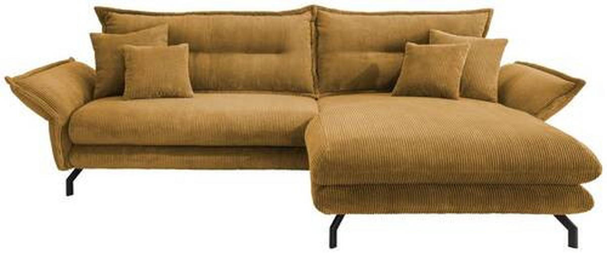 ECKSOFA in Cord Goldfarben  - Goldfarben/Schwarz, Modern, Textil/Metall (255/180cm) - Livetastic