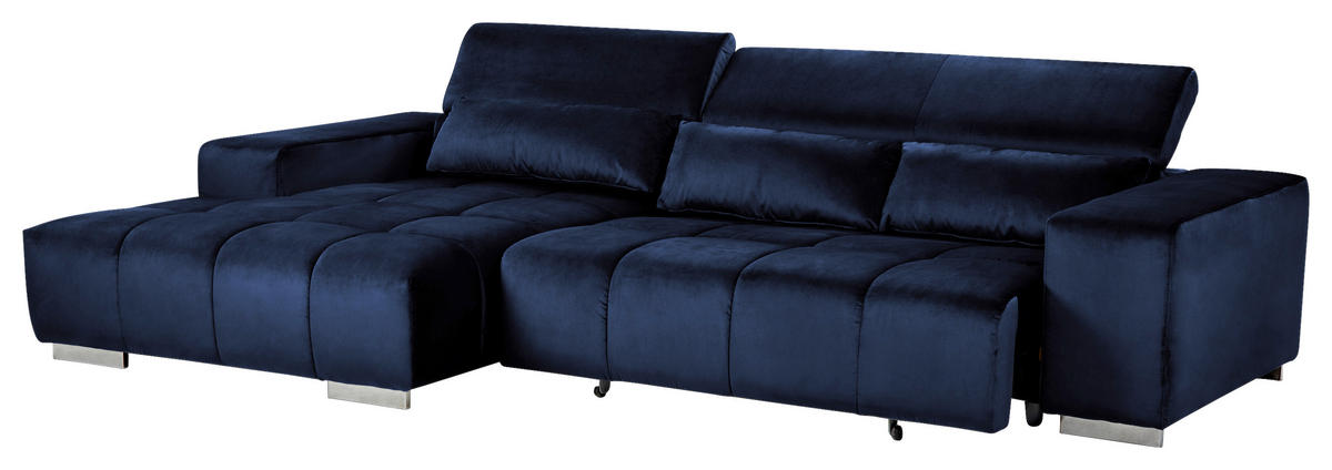 ECKSOFA Dunkelblau Velours  - Silberfarben/Dunkelblau, KONVENTIONELL, Textil/Metall (186/307cm) - Livetastic