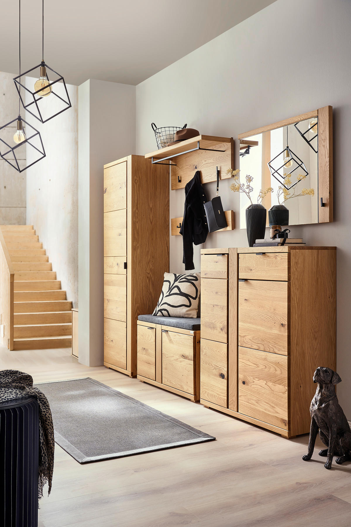 GARDEROBE 6-teilig  in 271/196/38 cm  - Wildeiche, Natur, Glas/Holz (271/196/38cm) - Linea Natura