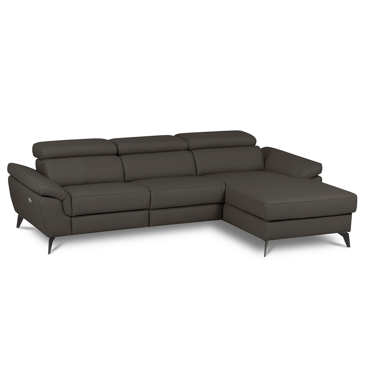 ECKSOFA SONO in Lederlook Echtleder Dunkelbraun Armteilverstellung, Kopfteilverstellung  252/179 cm  - Dunkelbraun/Schwarz, Design, Leder/Textil (252/179cm) - Livetastic