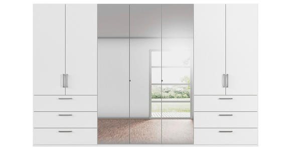 DREHTÜRENSCHRANK 350/235/61 cm,  in Weiß, 7-türig  - Chromfarben/Edelstahlfarben, Basics, Glas/Holzwerkstoff (350/235/61cm) - Novel