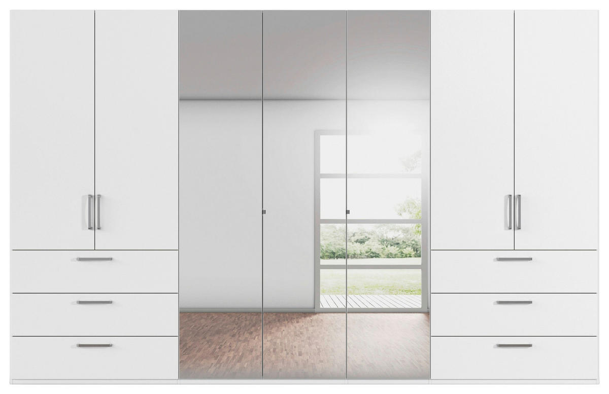 DREHTÜRENSCHRANK 350/223/61 cm,  in Weiß, 7-türig  - Chromfarben/Edelstahlfarben, Basics, Glas/Holzwerkstoff (350/223/61cm) - Novel