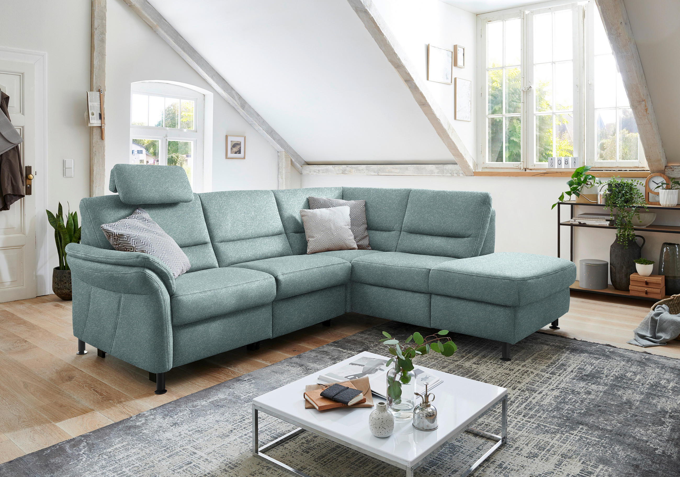 ECKSOFA in Flachgewebe Hellblau  - Schwarz/Hellblau, Modern, Textil/Metall (227/203cm) - Beldomo System