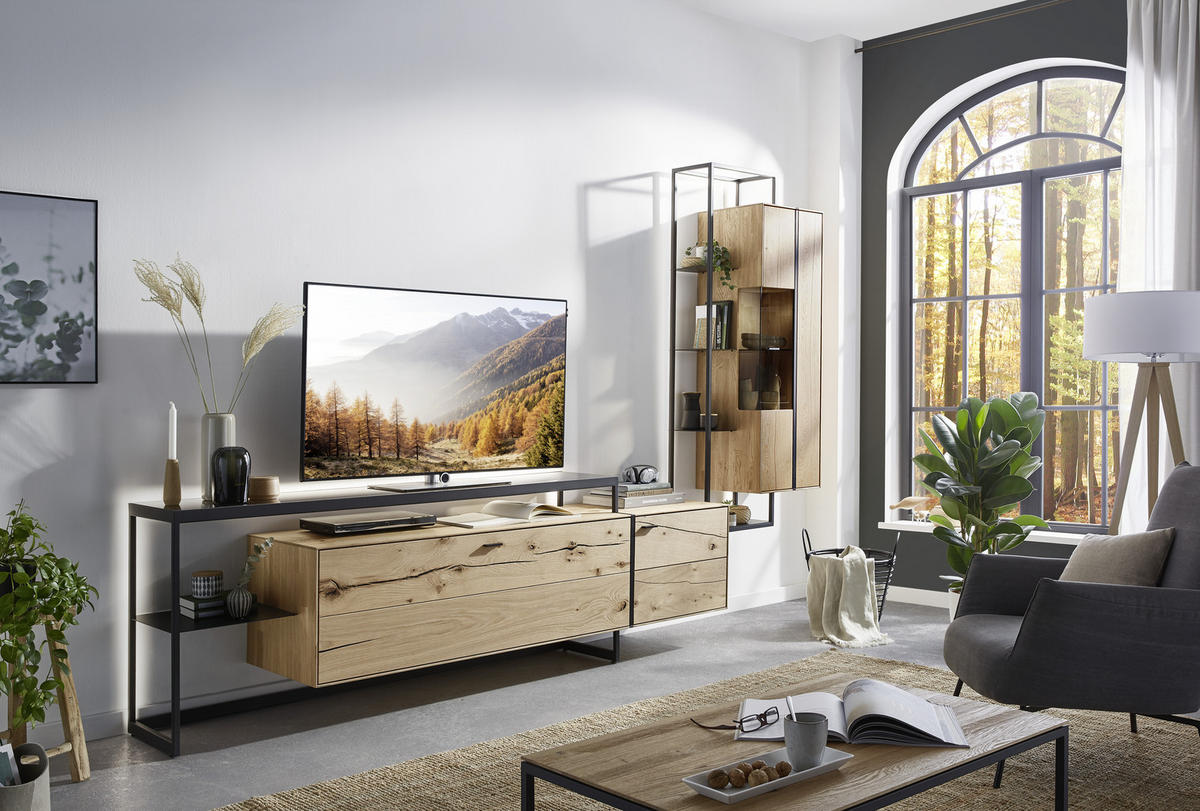 LOWBOARD Novara  in 246/78/50 cm  - Eichefarben/Schwarz, Natur, Glas/Holz (246/78/50cm) - Valnatura