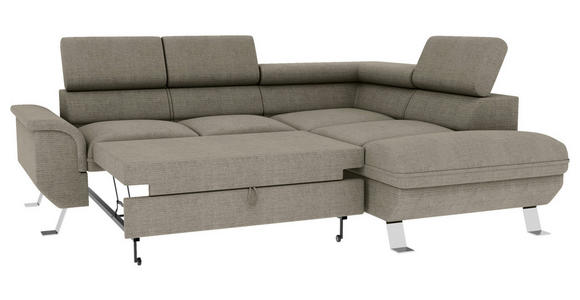 ECKSOFA Greige Struktur  - Greige/Silberfarben, KONVENTIONELL, Textil/Metall (268/207cm) - Carryhome